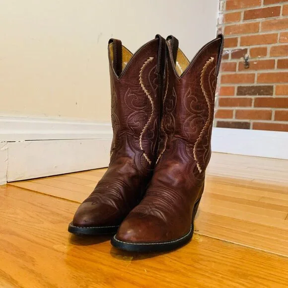 Vintage Justin Cowboy Boots Size 6 B Leather USA Made Western Rich Brown - Picture 6 of 16